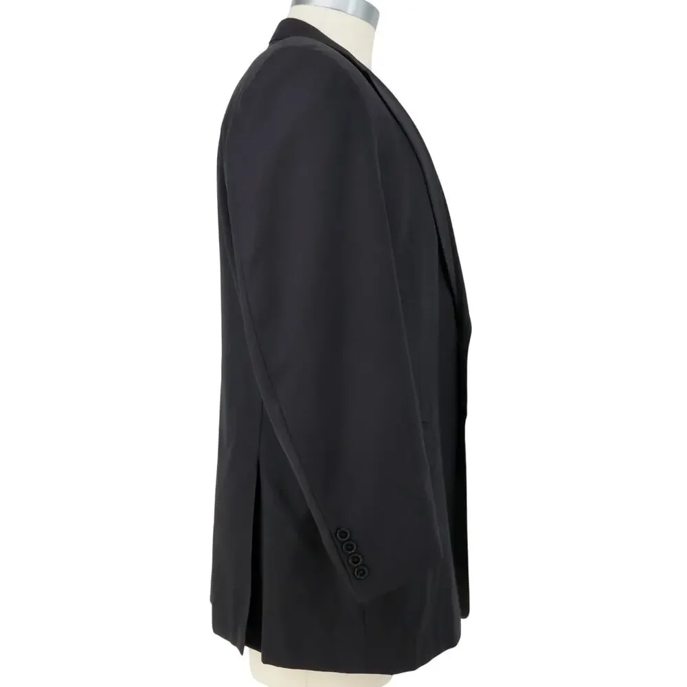 Canali Sport Coat Mens 56 IT 46R Black Gray Plaid Wool Lined Blazer Jacket Italy